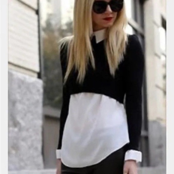 Cabi Prep #3525 Cropped Sweater 100% Cotton Black Small Ribbed Hi Low Layering - Picture 2 of 13